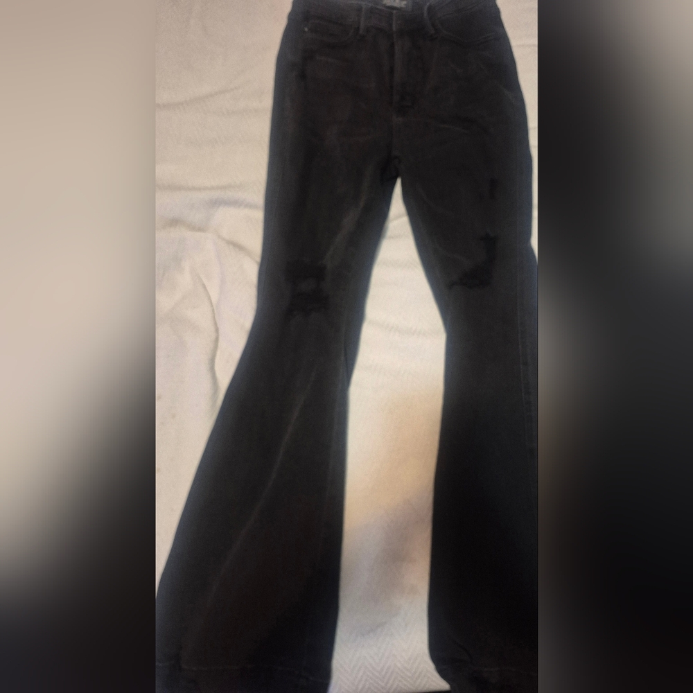 Judy Blue Distressed Black Flare Jeans